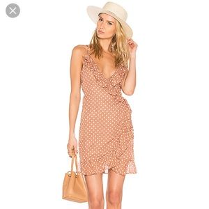 Lioness polka dot white and tan/brown ruffle dress